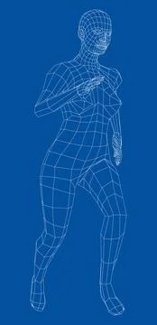 Wireframe running woman. Vector Stock Illustration