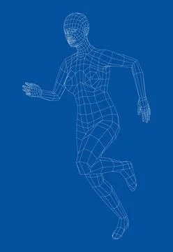 Wireframe running woman. Vector 스톡 일러스트