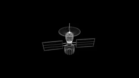 Wireframe Satellite Model in Space on a Black Background Stock Footage 341778712