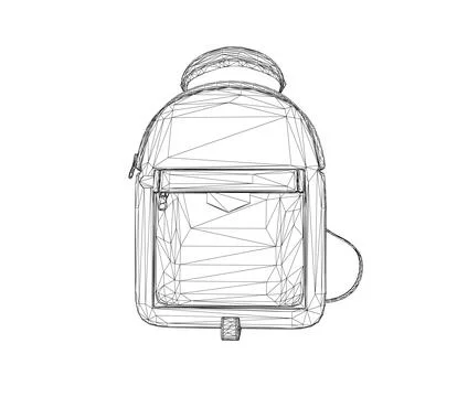 Wireframe of School backpack. Black and white rucksack. Front view travel bag Stockillustratie
