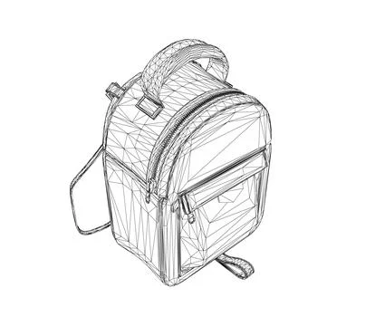 Wireframe of School backpack. Black and white rucksack. Front view travel bag Stockillustratie
