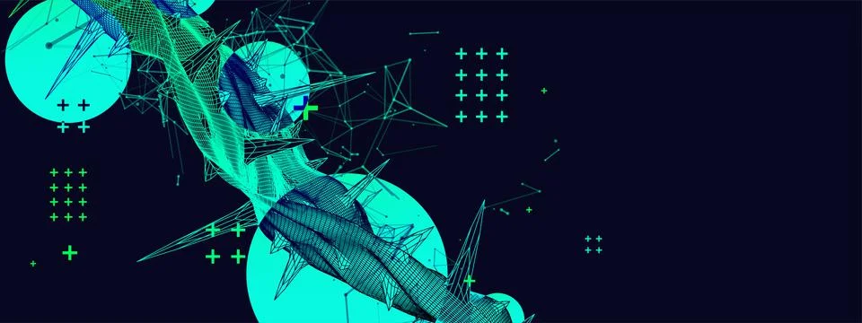 Wireframe science background with plexus effect. Futuristic vector illustrati Stock Illustration