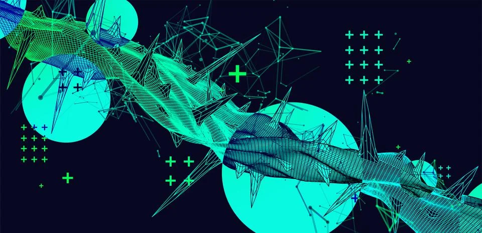 Wireframe science background with plexus effect. Futuristic vector illustrati Stock Illustration