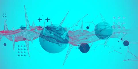 Wireframe science background with plexus effect. Futuristic vector illustrati 스톡 일러스트
