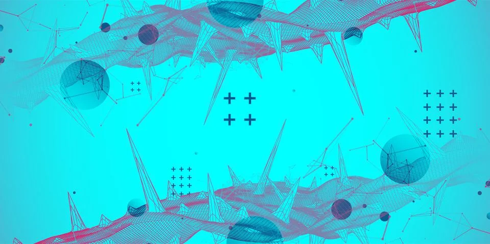 Wireframe science background with plexus effect. Futuristic vector illustrati Stock Illustration