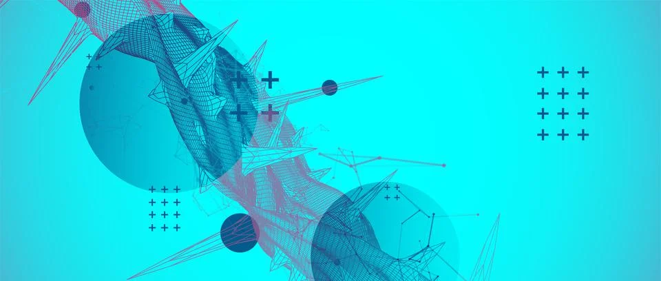 Wireframe science background with plexus effect. Futuristic vector illustrati 스톡 일러스트