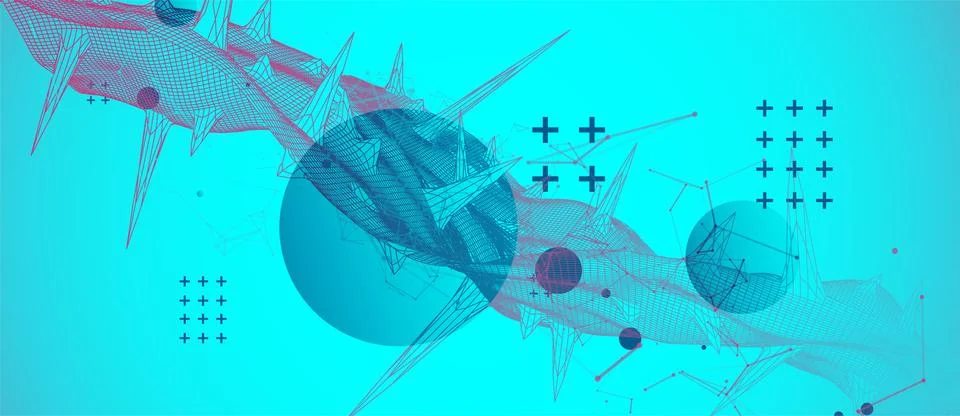 Wireframe science background with plexus effect. Futuristic vector illustrati 스톡 일러스트