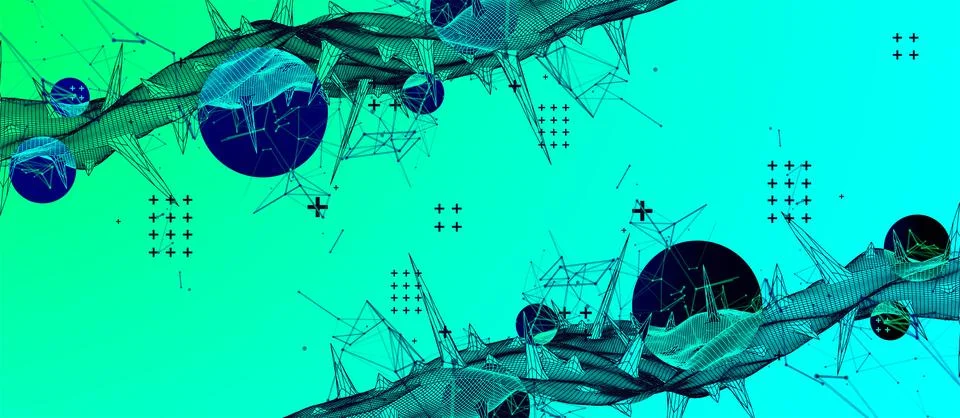 Wireframe science background with plexus effect. Futuristic vector illustrati Stock Illustration