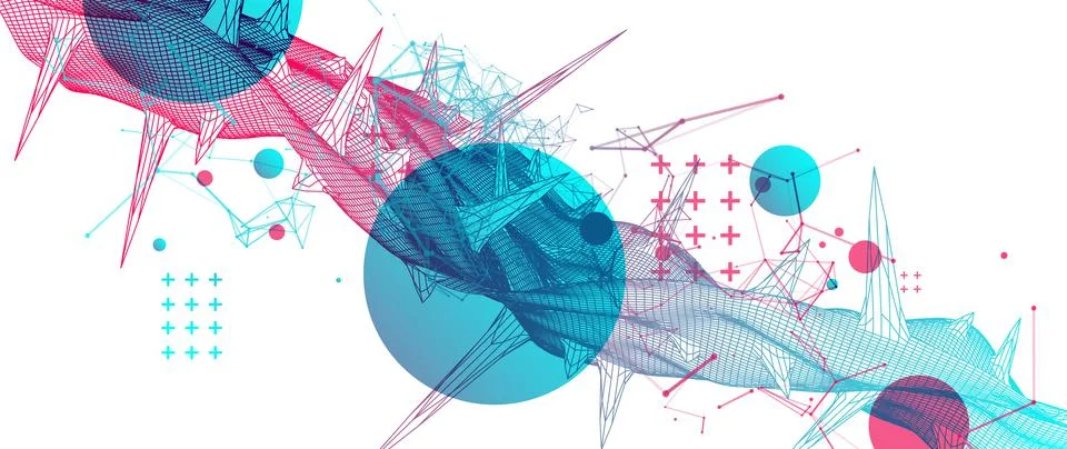 Wireframe science background with plexus effect. Futuristic vector illustrati 库存插图