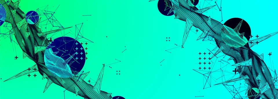 Wireframe science background with plexus effect. Futuristic vector illustrati Illustrazione stock