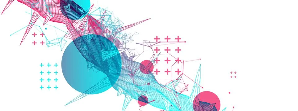 Wireframe science background with plexus effect. Futuristic vector illustrati Stock Illustration