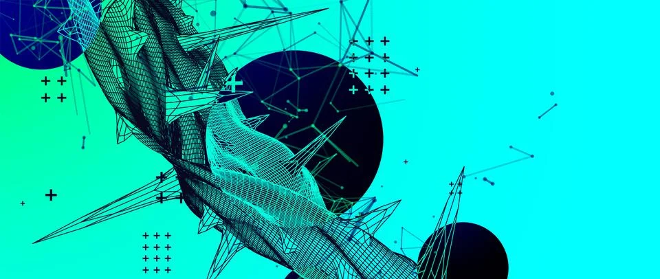 Wireframe science background with plexus effect. Futuristic vector illustrati 스톡 일러스트