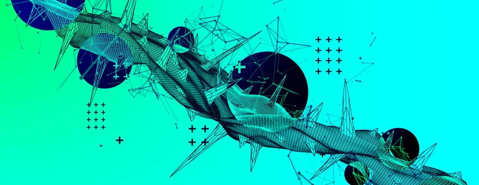 Wireframe science background with plexus effect. Futuristic vector illustrati Illustrazione stock