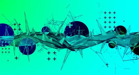 Wireframe science background with plexus effect. Futuristic vector illustrati 库存插图