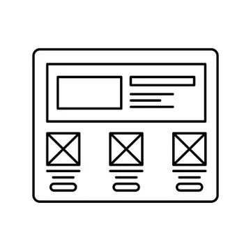 Wireframe in screen lined icon. Website page in browser line icon. Web page user Stock Illustration