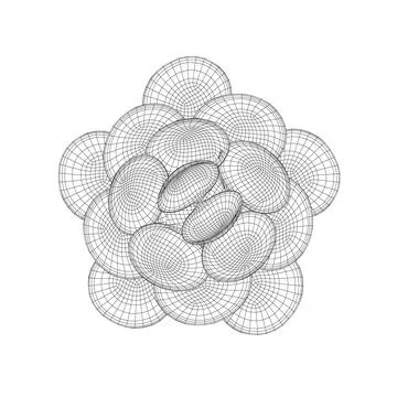Wireframe of seashells stacked on top of each other in a circle of black lines Stock Illustration