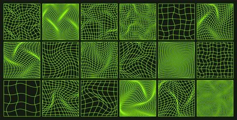 Wireframe shapes, lined perspective mesh, 3d grid. Low poly geometric elements 스톡 일러스트