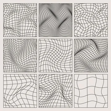 Wireframe shapes, lined perspective mesh, 3d grid. Low poly geometric elements 스톡 일러스트
