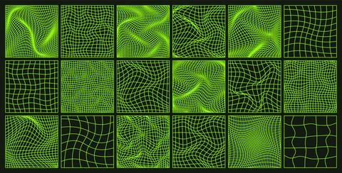 Wireframe shapes, lined perspective mesh, 3d grid. Low poly geometric elements 스톡 일러스트