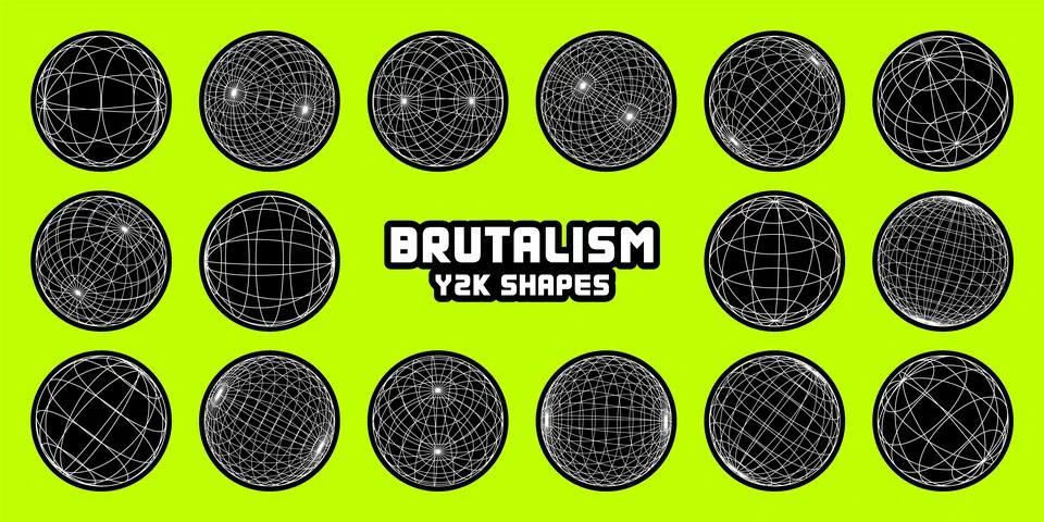 Wireframe shapes, lined sphere. Perspective mesh, 3d grid. Modern trendy low Stock Illustration