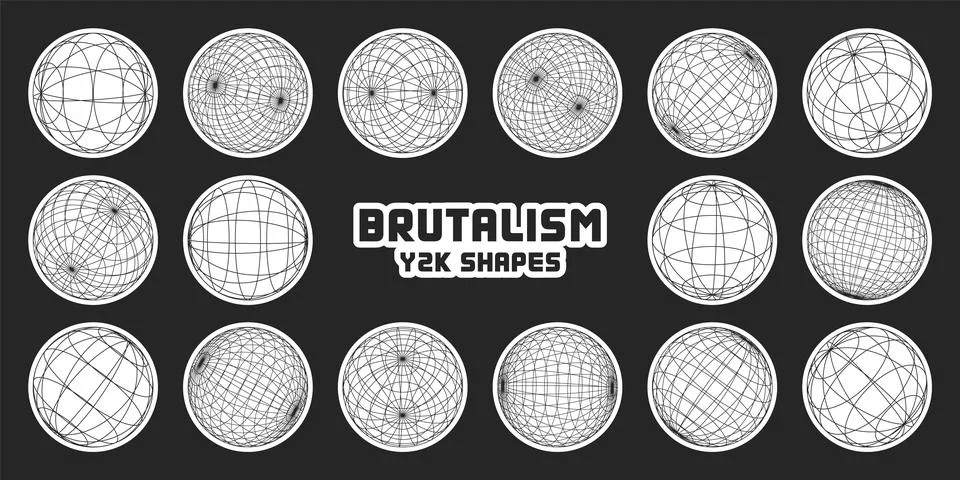 Wireframe shapes, lined sphere. Perspective mesh, 3d grid. Modern trendy low Stock Illustration