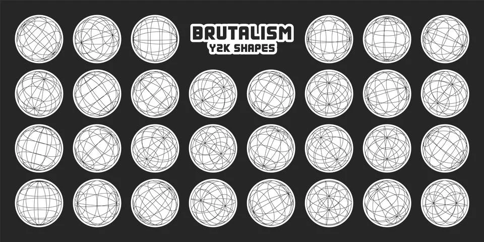 Wireframe shapes, lined sphere. Perspective mesh, 3d grid. Modern trendy low Stock-Illustration
