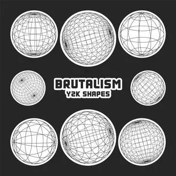 Wireframe shapes, lined sphere. Perspective mesh, 3d grid. Modern trendy low Stock Illustration