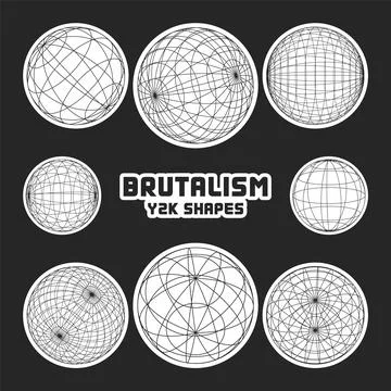 Wireframe shapes, lined sphere. Perspective mesh, 3d grid. Modern trendy low Stock-Illustration