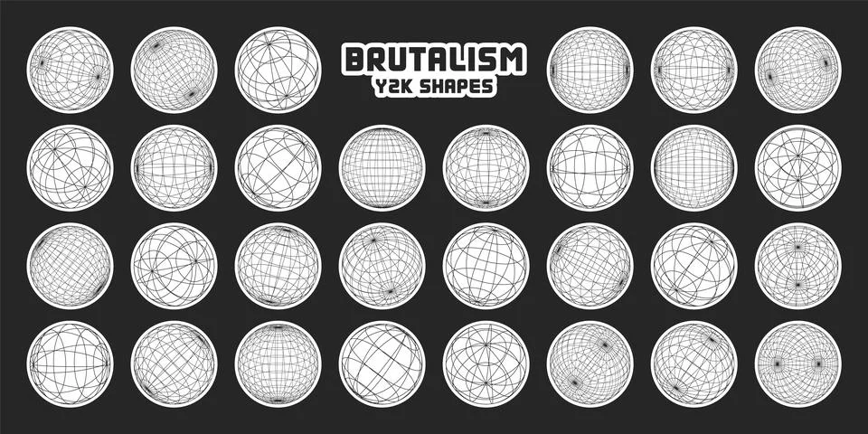 Wireframe shapes, lined sphere. Perspective mesh, 3d grid. Modern trendy low Stock-Illustration