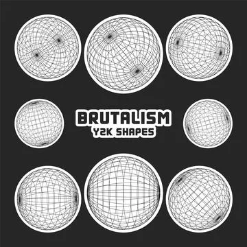 Wireframe shapes, lined sphere. Perspective mesh, 3d grid. Modern trendy low Illustrazione stock
