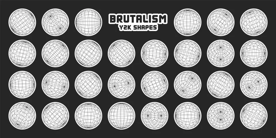 Wireframe shapes, lined sphere. Perspective mesh, 3d grid. Modern trendy low Stock Illustration