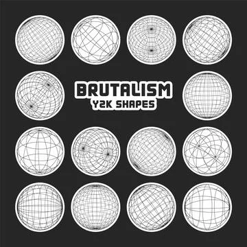 Wireframe shapes, lined sphere. Perspective mesh, 3d grid. Modern trendy low Illustrazione stock