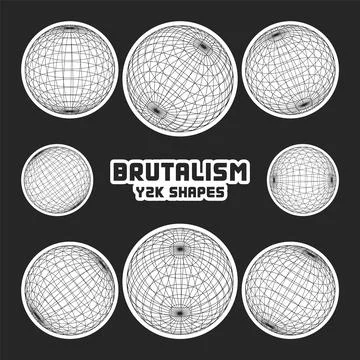 Wireframe shapes, lined sphere. Perspective mesh, 3d grid. Modern trendy low イラスト素材