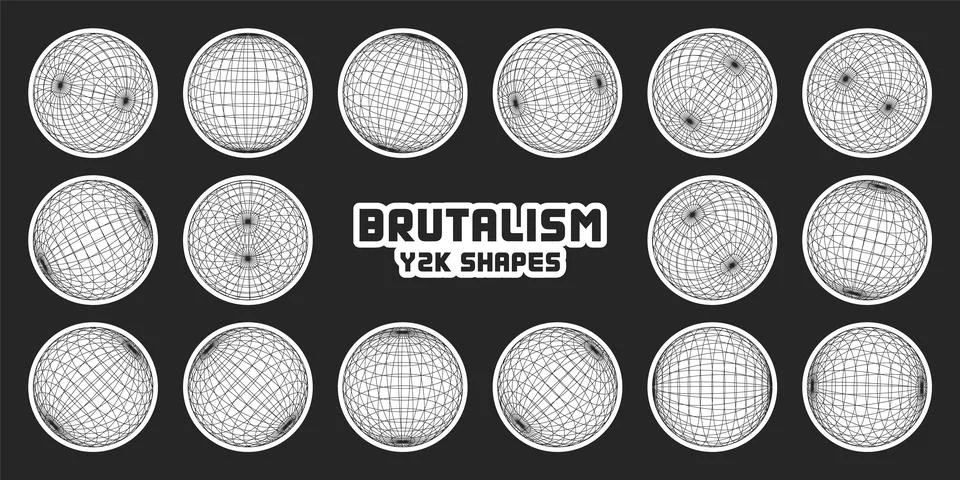 Wireframe shapes, lined sphere. Perspective mesh, 3d grid. Modern trendy low Stock-Illustration