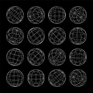 Wireframe shapes, lined sphere. Perspective mesh, 3d grid. Low poly geometric Illustrazione stock