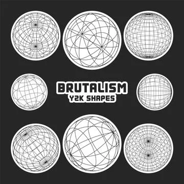 Wireframe shapes, lined sphere. Perspective mesh, 3d grid. Modern trendy low Illustrazione stock