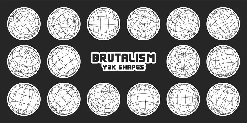 Wireframe shapes, lined sphere. Perspective mesh, 3d grid. Modern trendy low Stock Illustration