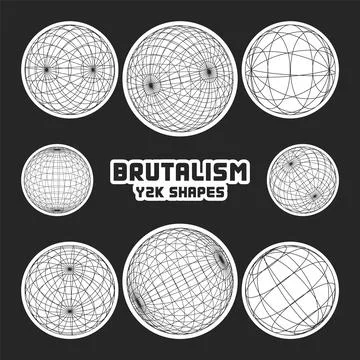 Wireframe shapes, lined sphere. Perspective mesh, 3d grid. Modern trendy low Stock Illustration