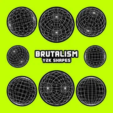 Wireframe shapes, lined sphere. Perspective mesh, 3d grid. Modern trendy low Stock Illustration