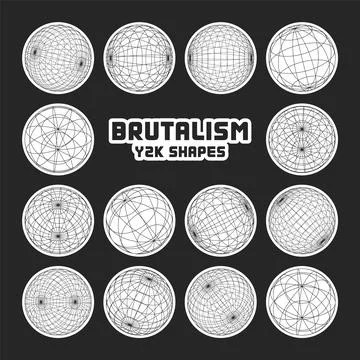 Wireframe shapes, lined sphere. Perspective mesh, 3d grid. Modern trendy low Stock Illustration