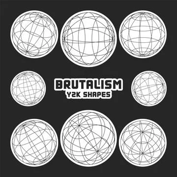 Wireframe shapes, lined sphere. Perspective mesh, 3d grid. Modern trendy low Stock Illustration