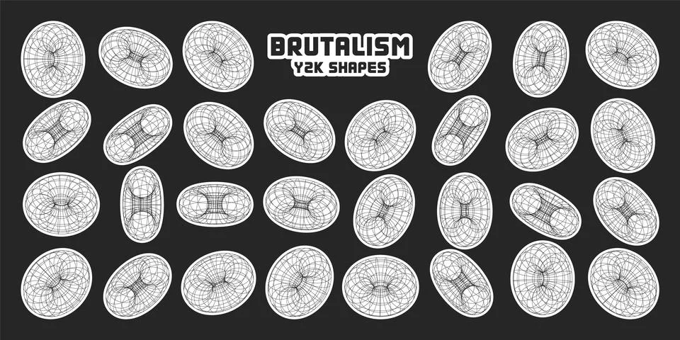 Wireframe shapes, lined torus. Perspective mesh, 3d grid. Modern trendy low poly Stock Illustration