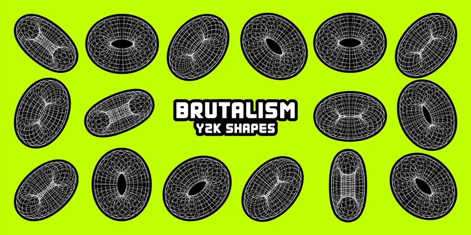 Wireframe shapes, lined torus. Perspective mesh, 3d grid. Modern trendy low poly Stock-Illustration