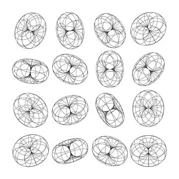 Wireframe shapes, lined torus. Perspective mesh, 3d grid. Low poly geometric Illustrazione stock