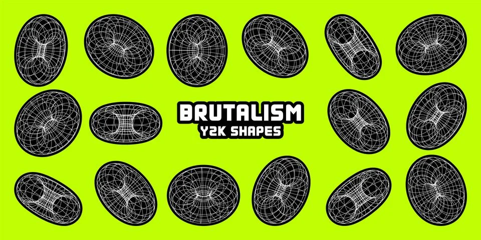 Wireframe shapes, lined torus. Perspective mesh, 3d grid. Modern trendy low poly Stock Illustration