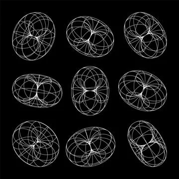 Wireframe shapes, lined torus. Perspective mesh, 3d grid. Low poly geometric Illustrazione stock