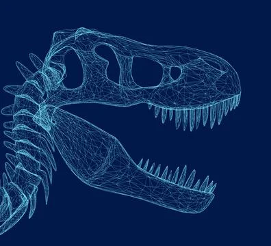 Wireframe skull dinosaur vector illustration. Side view Stock Illustration