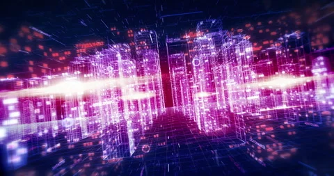 Wireframe Smart Tech City Revealed Inside Digital Laptop World. Stock Footage 306658446