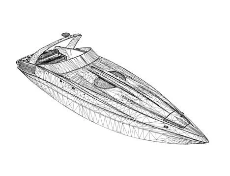 Wireframe Speedboat isolated vector illustration. Luxury and expensive boat. 3D Stock Illustration