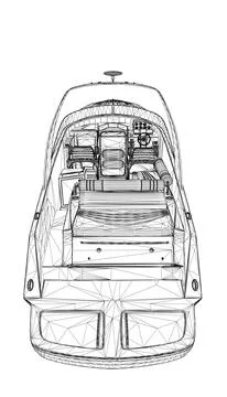 Wireframe Speedboat isolated vector illustration. Luxury and expensive boat. 3D Stock-Illustration